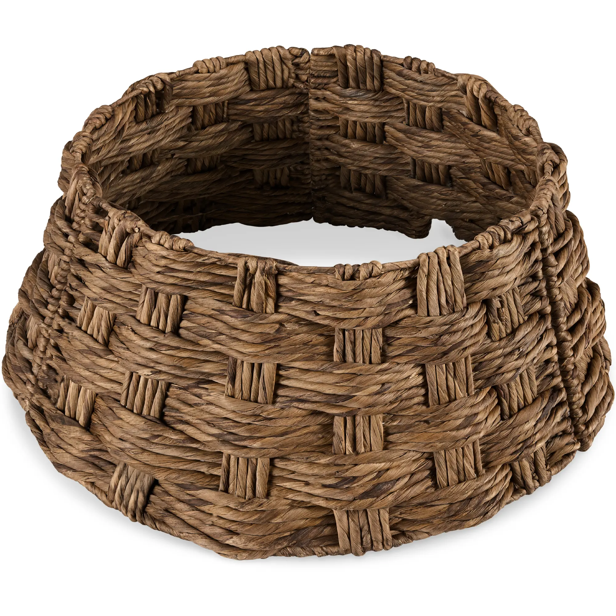 Best Choice Products 24in Basket Woven Hyacinth Christmas Tree Collar, Skirt Accessory w/ Cord Cut-Out