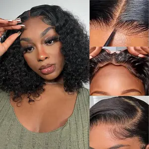 Deep Wave Human Hair Bob Wig, Wear Go Glueless 4x4 Lace Wig for Women, 180% Density in Natural Color, Straight