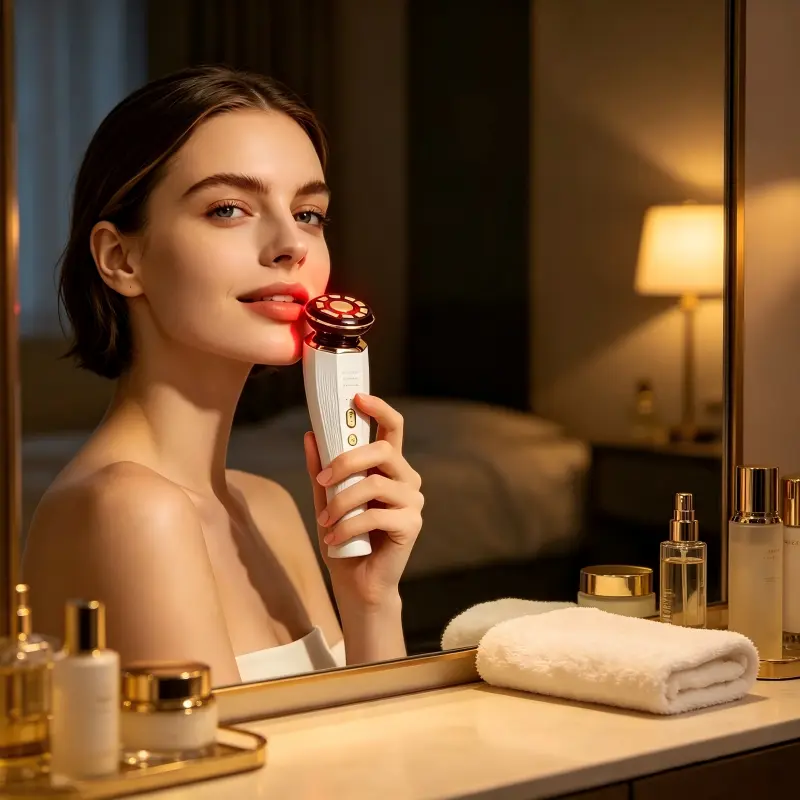 3-in-1 Multi-Function Facial Massager - Compact Handheld Tool with Built-in Cells, Dual Buttons Control for At-Home Face Skin Care with Serums