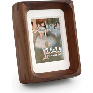 Walnut  Picture Frame,Picture 2x3 with Mat or 2.5x3.5 Without Mat,Standing Desk Photo Frame 2.5 by 3.5,Plexiglass,Tabletop or Wall Display