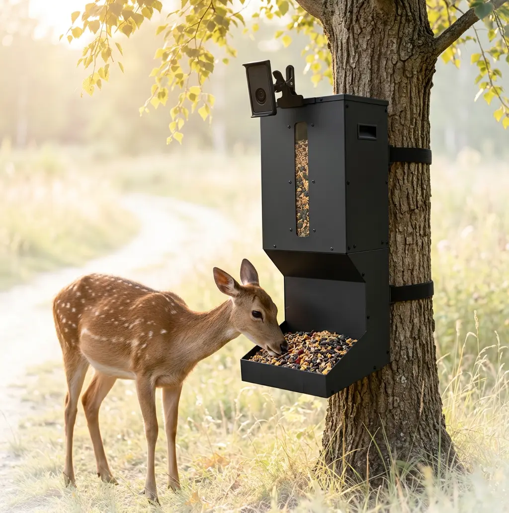 Automatic Metal Deer Feeder - 60 lb Capacity, 11 Gal Gravity Pellet Dispenser for Corn/Protein, Weatherproof Hanging/Wall Mount, Raccoon-Proof for Hunting Season, Fields, Backyards (Pet Supplies)