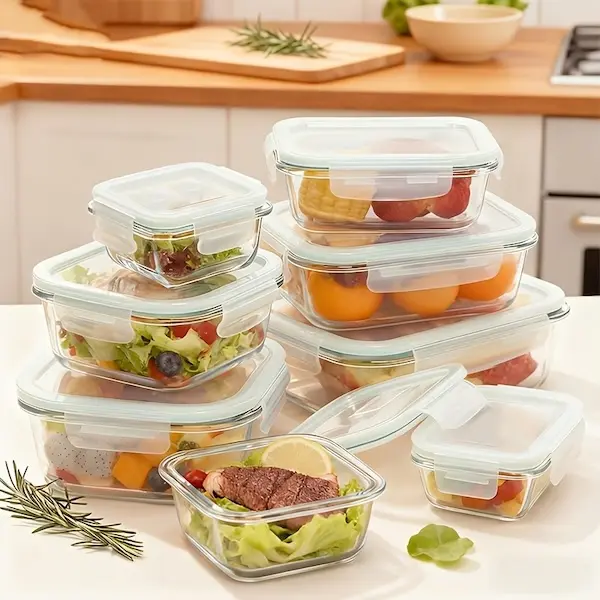 16pcs Airtight Glass Food Storage Containers, Outdoor Picnic, Lunch Box, Microwave, Oven - Perfect for Salads, Fruits, Vegetables And Sandwiches, Airtight Storage, Food Storage Containers (8 Lids + 8 Containers)