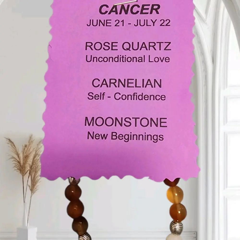 Cancer Zodiac Stretch Bracelet - June 21 to July 22 - Rose Quartz Carnelian & Moonstone - Unconditional Love Self Confidence New Beginnings