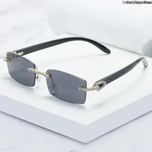 Women's Retro Small Rectangle Rimless Tinted Lens Sunglasses - UV400 Frameless Vintage Glasses, Stylish Fashion Accessory