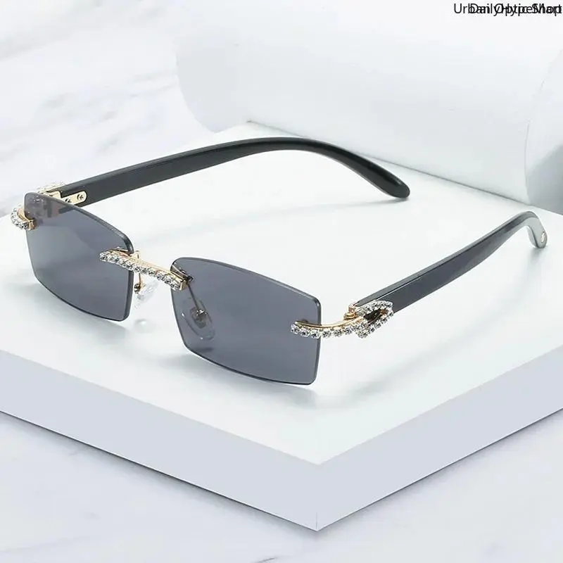 Women's Retro Small Rectangle Rimless Tinted Lens Sunglasses - UV400 UV Blocking Shades, Trendy Vintage Rectangle Classic Fashion Accessory, Rectangle Classic Sunglasses, Rimless Shades