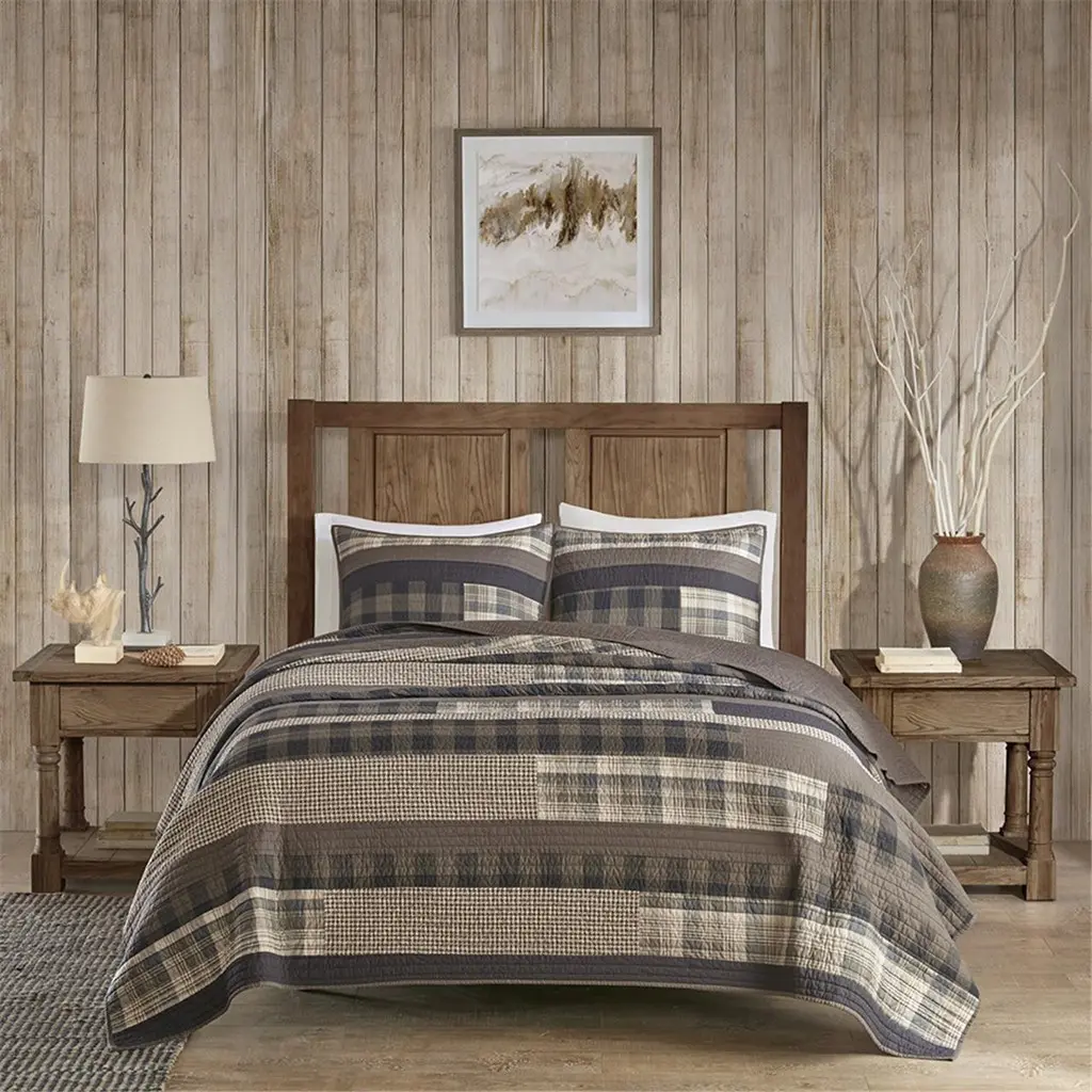 Woolrich WR14-1727 Winter Plains Quilt Mini Set - Cotton Washed Bedding Sets Collections, Taupe, King-Cal King