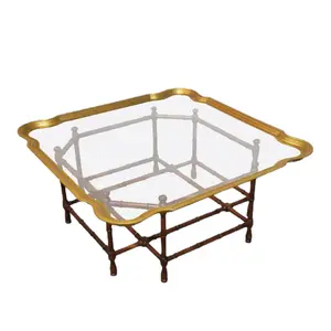 Scalloped Brass Coffee Table in Faux Bamboo by Baker Furniture