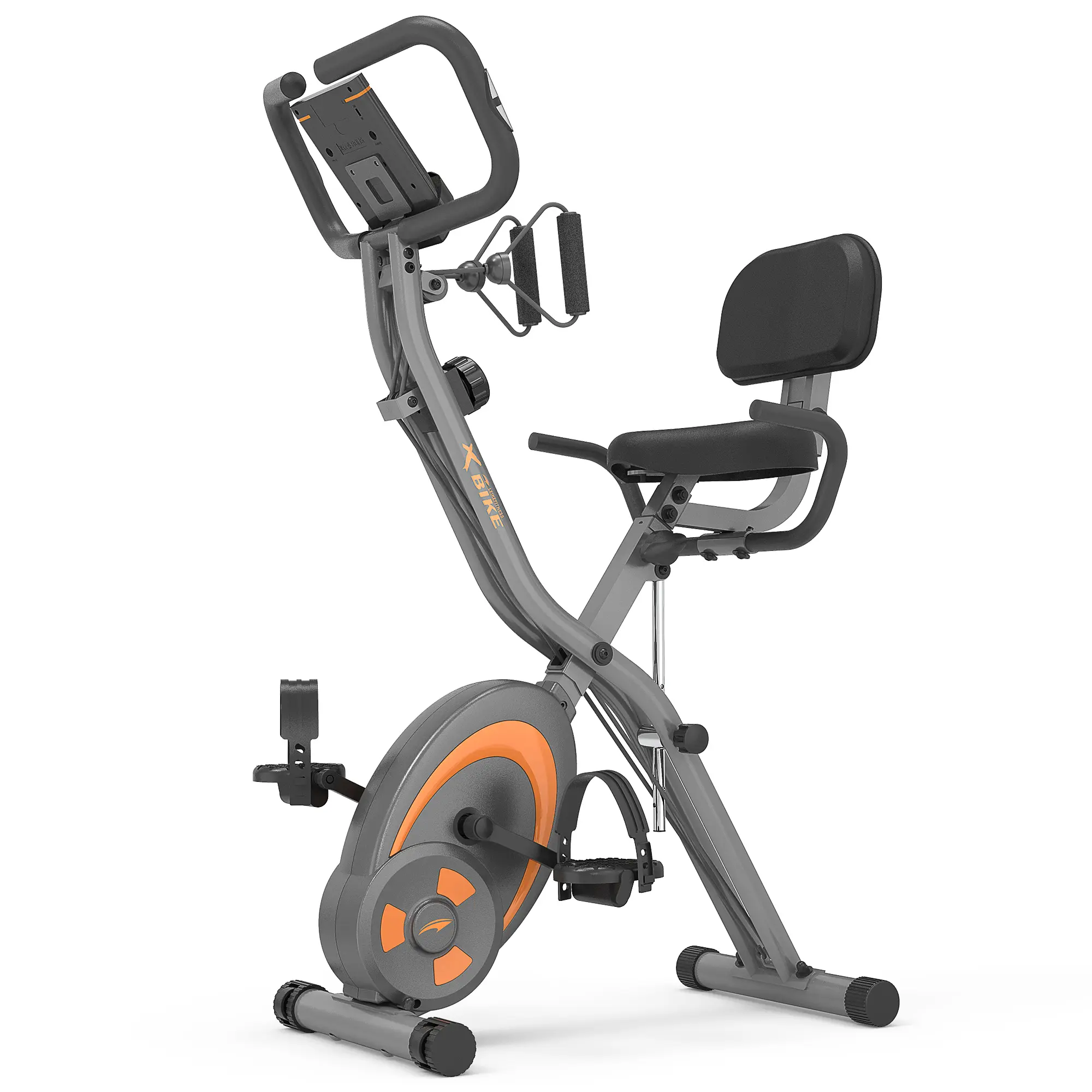 Leikefitness Folding Stationary Bike Recumbent Exercise Bike with Arm Resistance Bands, Pulse Sensor, LCD Monitor, and Adjustable Calories Burned