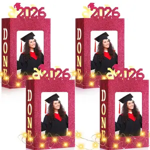 4Pcs Red Graduation Centerpieces for Class of 2026, Fit 4x6in Photo, Graduation Table Centerpieces with LED Light Strip Graduation Gifts Grad Party Favor for High School College Graduates