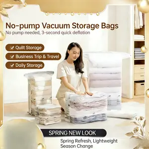 Upgraded 3D Vacuum Storage Bags, Bedding Storage Bags, No Pump Required, Vacuum Seal Compression Bags for Quilts & Clothes 3-Piece Set (Large + Medium + Small)
