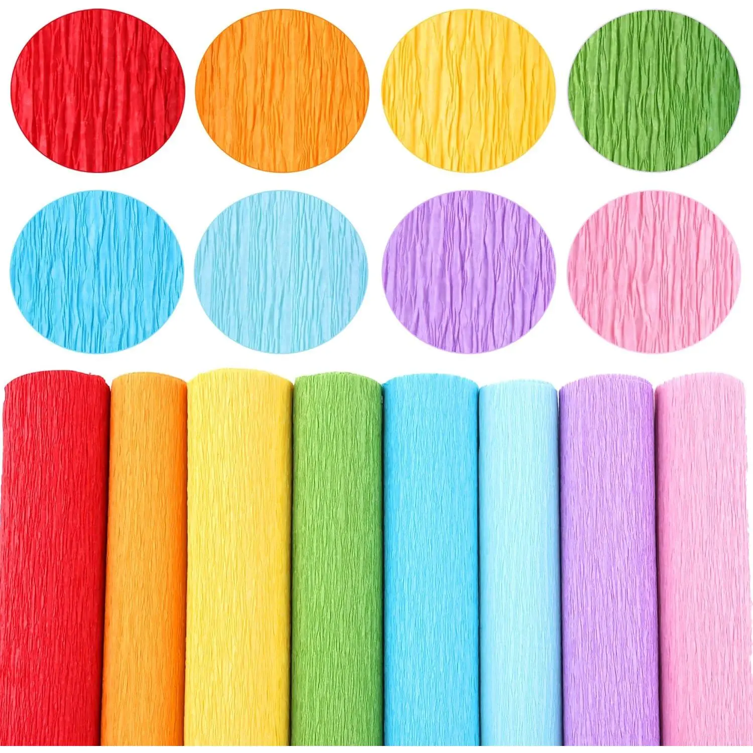 8Colors Crepe Paper Rolls,10" X 98" Crepe Paper Flower DIY Kits,20Pcs Green Floral Iron Wire, Double Sided Tape, for Birthday Parties Weddings Festival Decoration (Rainbow)