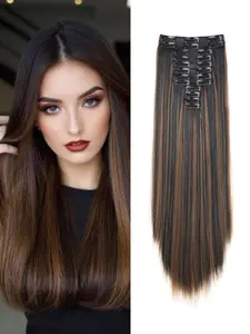 22 Inch Long Straight Clip-in Hair Extensions, Gorgeous Fluffy Wigs for Women, Synthetic Hairpiece for Daily & Party Use, Clip on Hairpieces