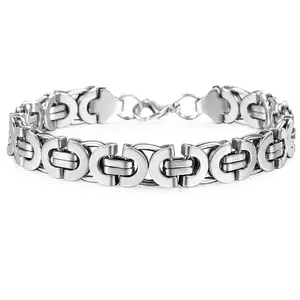 11mm Men Bracelet Silver Color Stainless Steel Flat Byzantine Chain Bracelet For Boys Punk Rock Gothic Male Jewelry