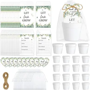 25 Sets Wedding Favors for Guests Bulk Include Let Love Grow Seed Packets White Flowerpot Thank You Tags Organza  Bags  Ropes for Bridal Shower Wedding Party Favors Seed Envelopes(Greenery)