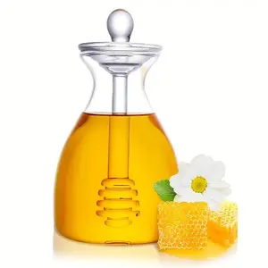 420ML Glass Honey Jar with Dipper & Lid, 1 Count Honey Syrup Jar, Honey Container Holder for Home Kitchen, Kitchen Utensils & Gadgets, Bottles