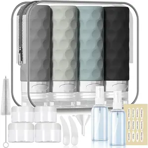 16pack Travel Bottles for Toiletries, TSA Approved Travel Size Containers Set, Leak Proof Refillable Liquid &  Toiletries Accessories Kit W/Toiletry Bag (Gray)