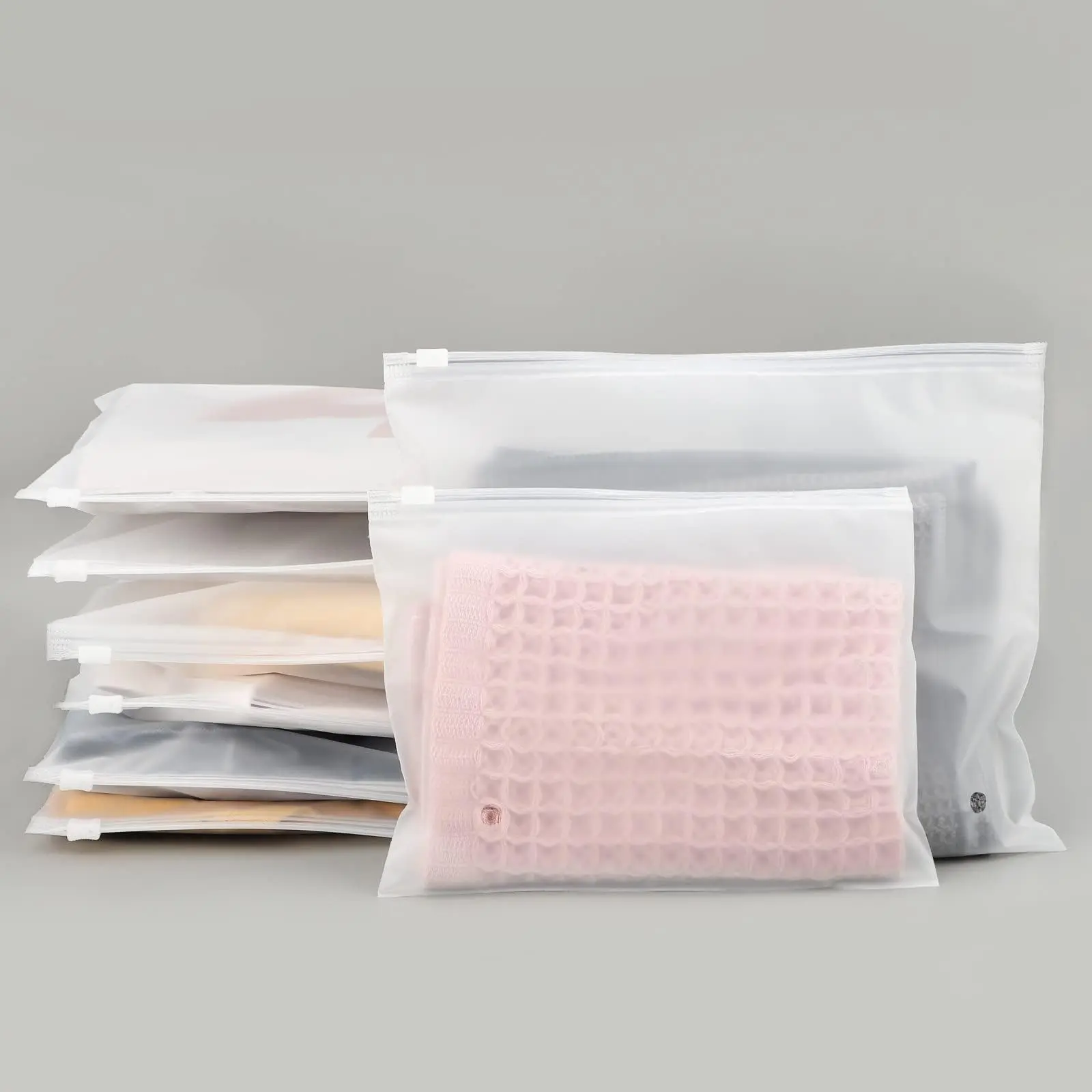 50Pcs Frosted Resealable Zipper Clothing Bags, 9.8x7.8 Inch 3 Mil Thick Slider Closure Plastic Packaging Bags with Vent Holes, Swimwear Bikini T-Shirt Apparel Mailer Storage Pouches