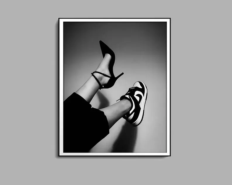 High Heels And Sneaker Poster, Hypebeast Wall Art, Black And White, Feminist Poster, Hypebeast Photography - No Frame
