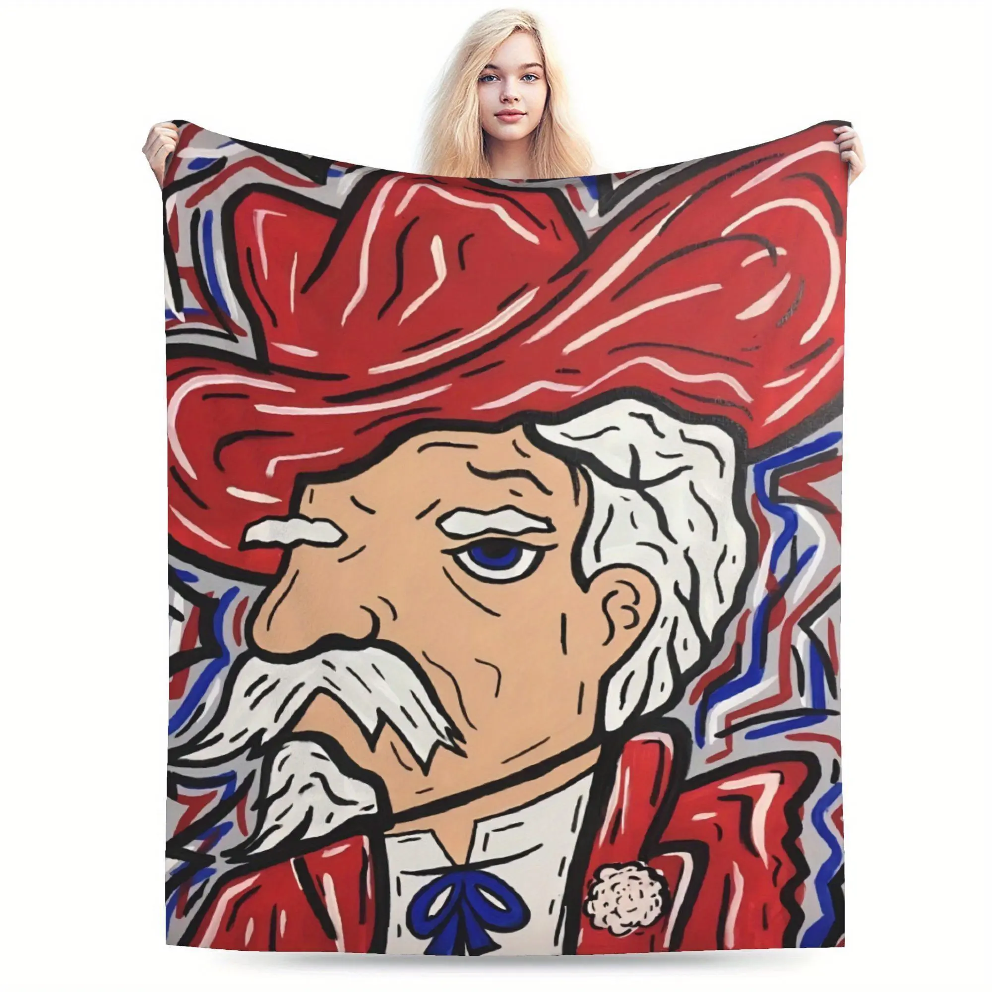 Ole Miss Rebels Motif Cartoon Printed Microfiber Poly Flannel Blanket - Ultra-Soft Plush Finish, Wrinkle Resistant, Multi-Size All-Season Throw for Living Room Decor, Home Use