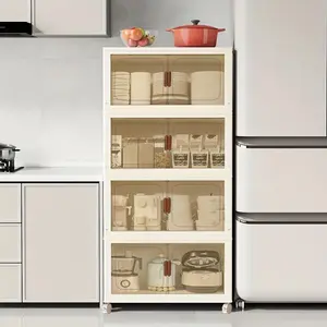 60cm 2-3-4-5 layers Storage Cabinet, Household Foldable Sundries Storage Box, Large Capacity Plastic Boxes With Door And Wheels, For Bedroom, Living Room And Kitchen, Home Organizers And Storage, Home Accessories