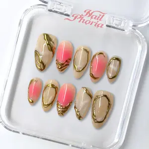 NailPhoria GOLDEN BLUSH - Handmade Press-On NailslReusable, Salon-Aualitv Long-Lasting, Glossy Design