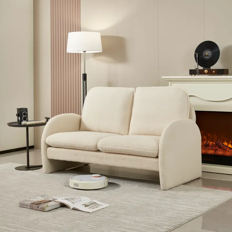 [ Video Provided] 59" Loveseat Sofa Small Couch for Living Room, Sherpa Fabric Upholstered Loveseat Sofa Couch, Small Loveseat Sofa for Apartment, Bedroom