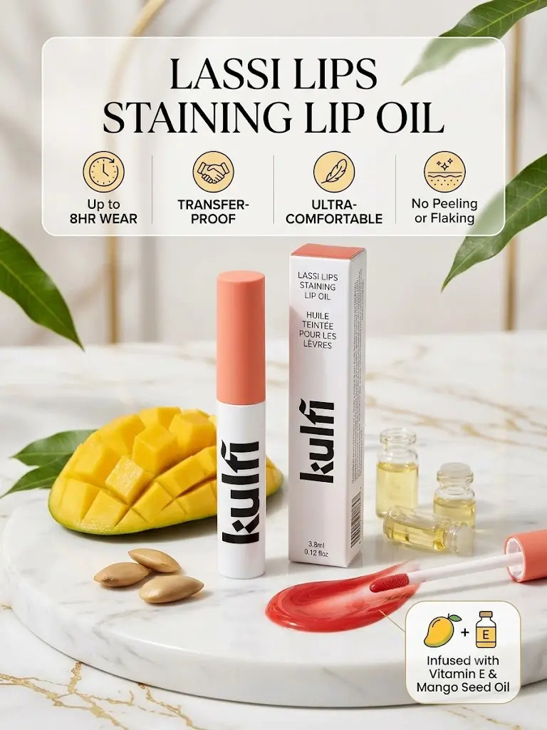 Lassi Lips Staining Lip Oil Gloss - 8hr Wear, Transfer-proof, Comfortable, Infused with Vitamin E & Mango Seed Oil (Resists Peeling, Wiping, Flaking & Feathering) Lipgloss Lipstick Makeup