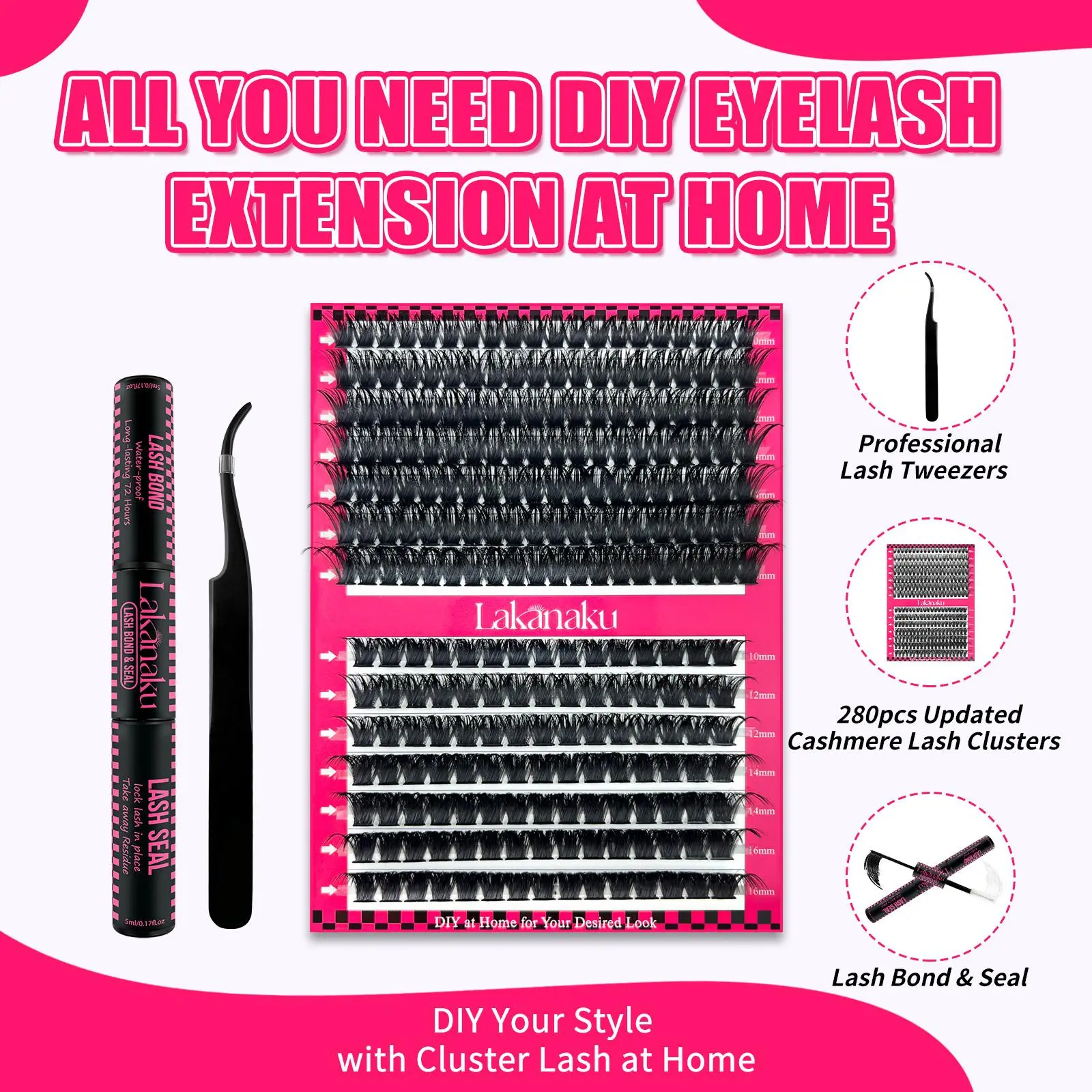LAKANAKU Hypoallergenic Cluster Lashes 0.07mm Invisible Band 12H Comfort Wear Cruelty-Free & Vegan lashes clusters
