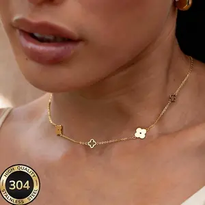 18K Gold Plated Clover Choker Necklace, Dainty Four Leaf Clover Station Necklace for Women, Waterproof Tarnish Free Everyday Wear Jewelry, Minimalist Luxury Gift for Her