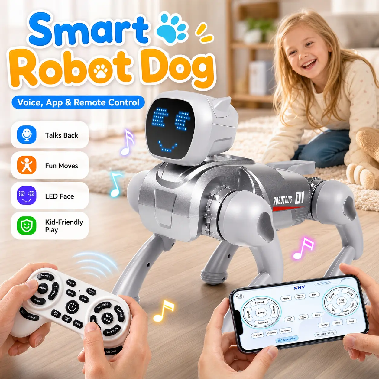 Rechargeable Battery Smart Robot Dog Toy for Unisex Kids 6+, Infrared/Bluetooth RC Pet with Voice Command, 30+ Tricks, Backflips, STEM App Programming, 1x USB Charging Cable, Cells, iOS & Android (Birthday/Christmas Gift)
