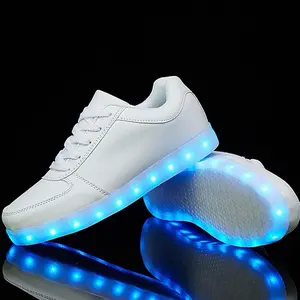 Dancing Lace Charging Luminous Lights KUNWFNIX Women's Men LED Up Shoes Unisex Flashing Trainers USB Couples A-Black PU Leather Round Toe Hook Loop Sporty Glamorous Fashionable
