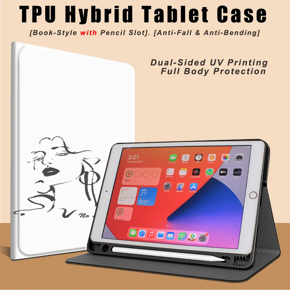 [Book-Style with Pencil Slot] Full Body Protection, Anti-Fall & Anti-Bending, TPU Hybrid Tablet Case for iPad Pro 12.9"/11"/10.5", iPad 11/10/9/8, iPad Air 7/6/5, Etc. (Stylish Pattern: TY103)