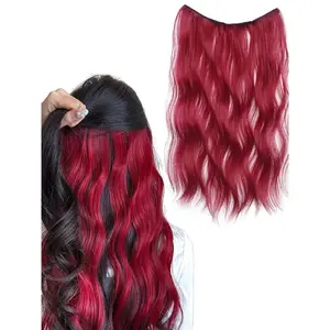 20-inch clip-in hair extensions, synthetic wig one-piece extension, natural water wave pattern, synthetic fiber, suitable for women and girls' fashion wig extensions, suitable for Halloween, Christmas parties, festivals, and everyday use  red, blue, pink,