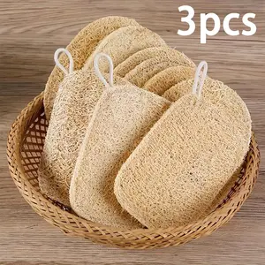 3pcs Double-Layer Natural Loofah Exfoliating Sponges for Shower & Bath - Gentle Body Scrubber for Men And Women, Expandable Plant Fiber,Ideal for Kitchen/Bathroom Cleaning