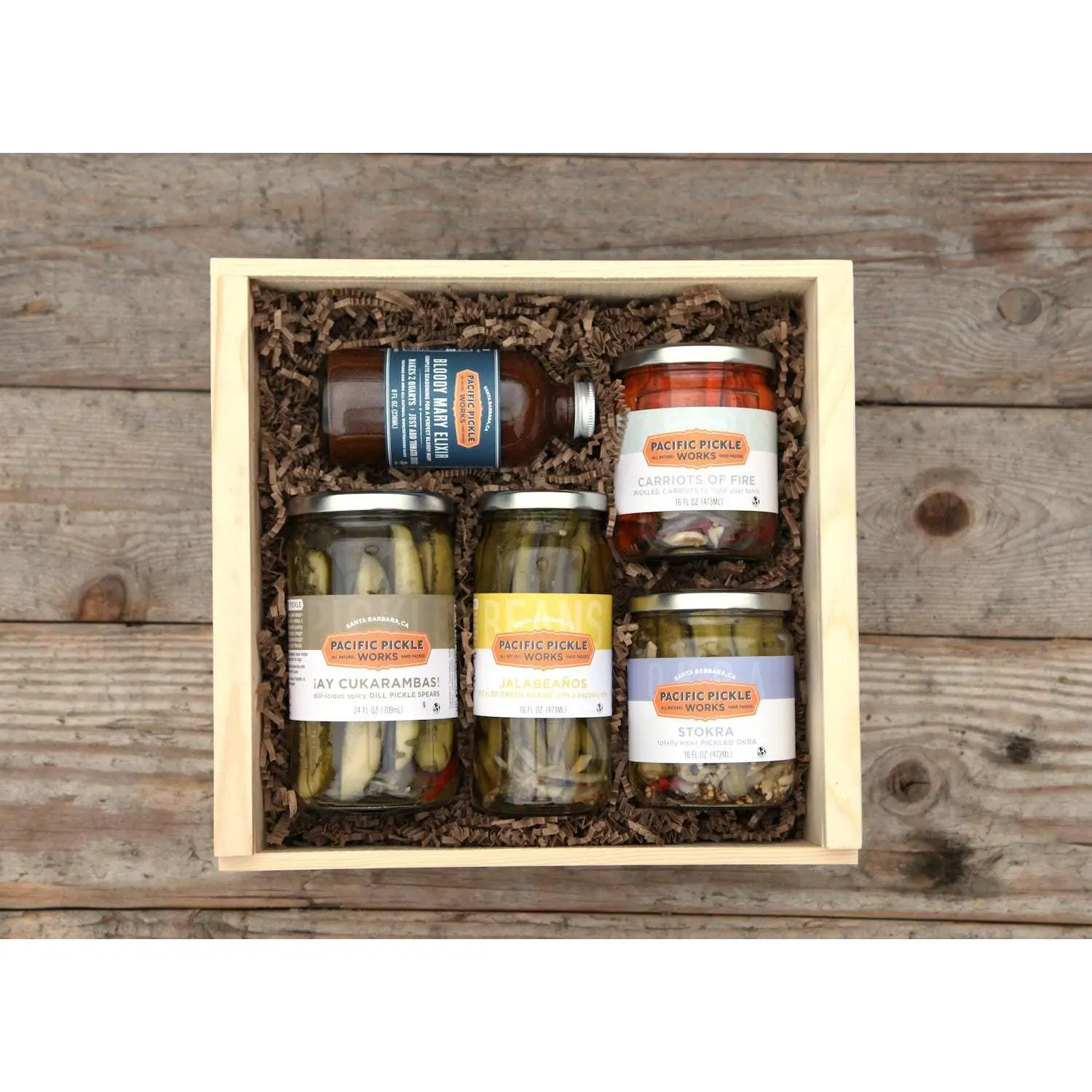 Limited Edition Branded Gift Crate - 5 Jars of Assorted Pickles, Veggies and Drink Mixer in a Wooden Gift Crate