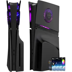 Faceplate for PS5 Pro Disc Edition with RGB Light Strip and Dust Filter with Cooling Vents  400+ Effects LED Light Ring Console  Plate Cover DIY Decoration Kit Accessories Black