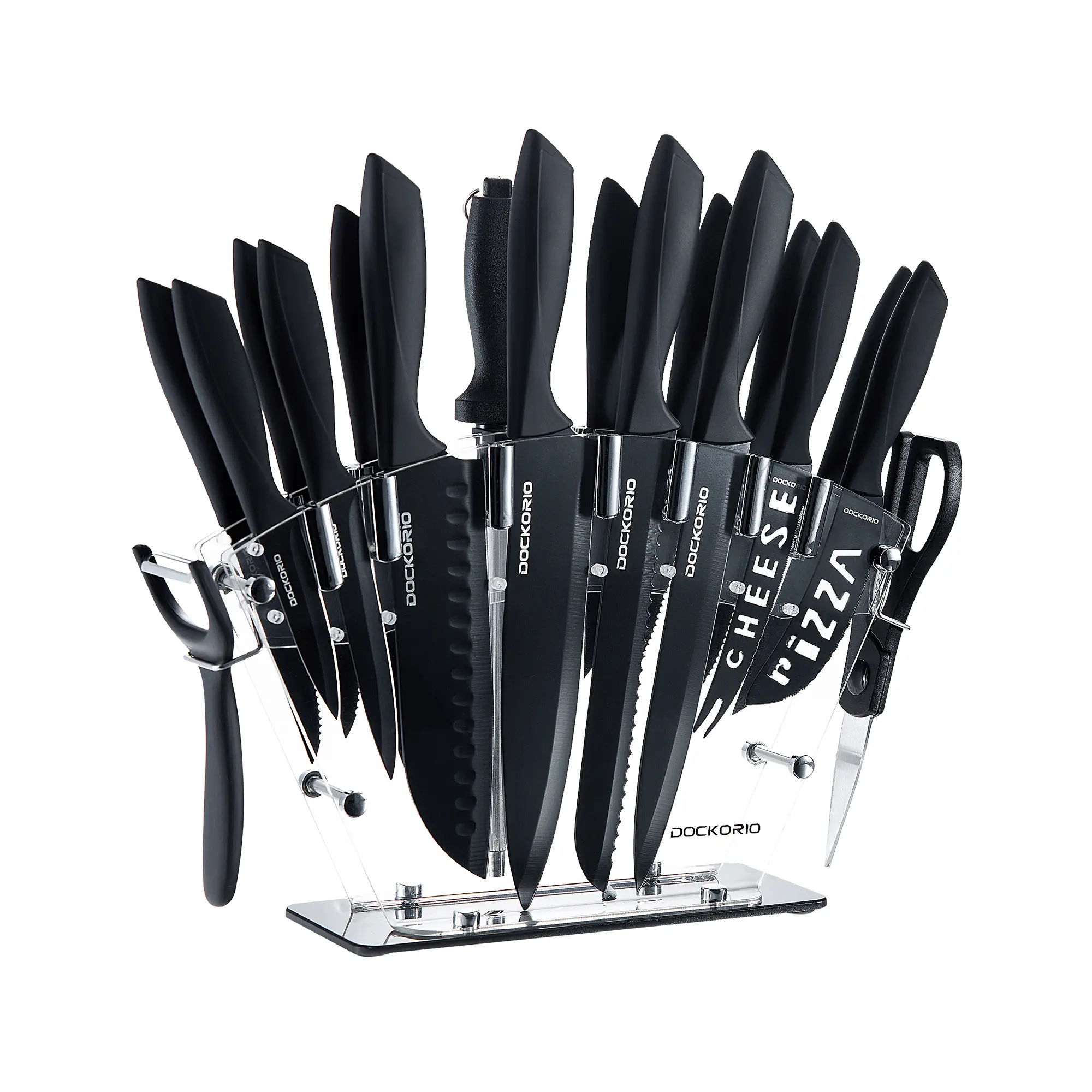 Kitchen Knife Set with Block, 19 PCS High Carbon Stainless Steel Sharp includes Serrated Steak Knives Set, Chef Knives, Bread Knife, Scissor, Sharpene