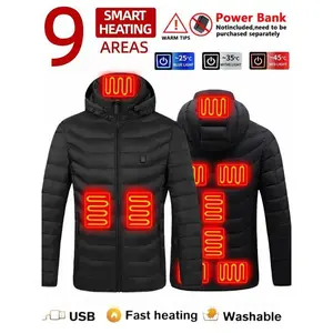 Men's Lightweight Heated Jacket - USB Powered, Quilted Winter Coat with Adjustable Temperature Control, Zip-Up Hood Design, Long Sleeve, Outdoor Insulation (Batteries Not Included), Winter Jacket Menswear Tops BlackGift