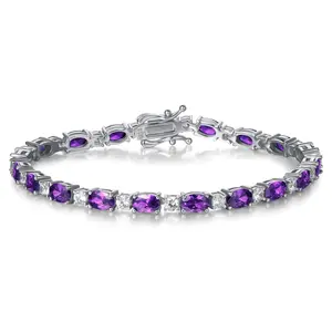 "Glamour Radiance" February Birthstone Fancy Cut Tennis Amethyst Sterling Silver Bracelet