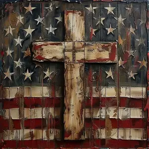 5D DIY Full Drill Round Diamond Art Painting Kit, Diamond Painting Kits, Flag Cross Star Mosaic Canvas Art, Home Wall Decor Gift for Birthday Anniversary