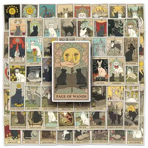 78pcs Cartoon Cat Tarot Series Stickers, Sticker Packs, DIY Waterproof Decorative Stickers For Water Bottles, Laptop, Suitcase, Skateboard & Bike