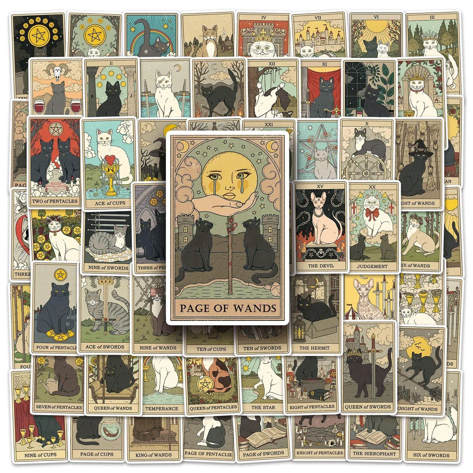 78pcs Cartoon Cat Tarot Series Stickers, DIY Waterproof Decorative Stickers For Water Bottles, Laptop, Suitcase, Skateboard & Bike