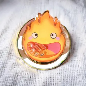 Cute Calcifer Anime Phone Grip Shaker | Aesthetic Moving Castle Resin Phone Holder Ghibli Inspired