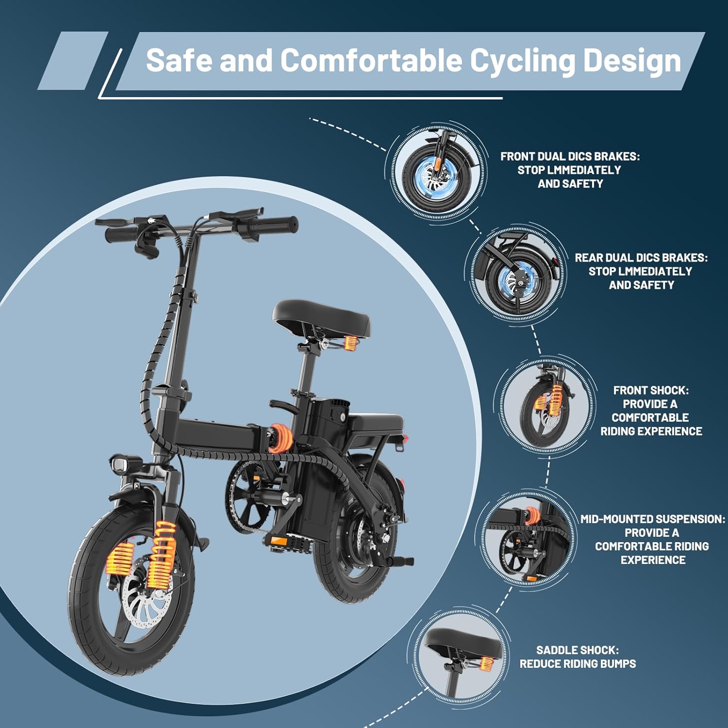 APYEAR Electric Bike 14Inch Folding,1000W Motor 35+Miles,Maximum speed 20+MPH E-Bike,12Ah Removable Battery,Air Tires Front and Rear Disc Brake Design LED Display Portable Ebike,Can Carry 2 People Electric Bicycle, dealsforyoudays