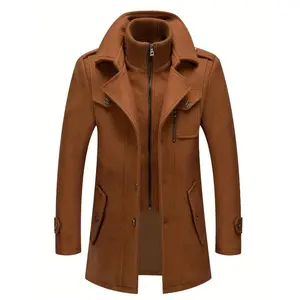 Men's business woolen coat fashion double neck medium and long woolen coat, autumn and winterGift