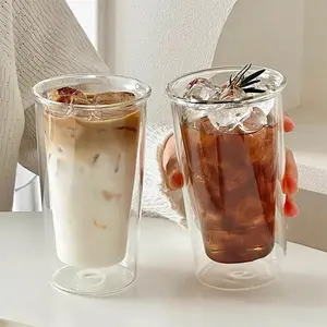 Father's Day Gift 13.5oz Ins Style Double Wall Glass Cup | Iced Coffee & Latte Tumbler | Heat Resistant & Anti-Scald | Aesthetic Drinkware for Coffee Lovers soda home office insulated set water tiktokshopspringglowup,summervibes Bottles Mug
