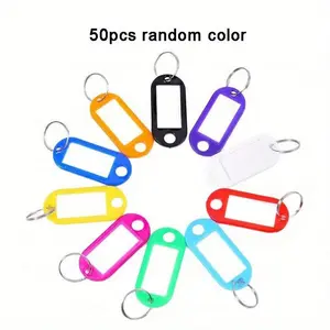 50pcs Multicolor Plastic Key Tags ID Labels Baggage Luggage Name Token Hotel Number Classification Card Split Ring Keychain Set