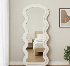 Flannel Full Length Wave white Floor Mirror with Stand for Bedroom living room Hanging or Against The Wall