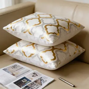 Geometric Print Pillow Cover Gold Foil Print Contemporary Design Home Decor Living Room Sofa Cushion Case 45x45cm (18x18 Inches), Stylish and Comfortable, Gold Foil Accent