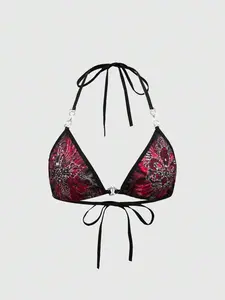 Grunge Punk Dark Gothic Cross, Swallow, Wings Metal Accessories Triangle Cup Lingerie Bra, Goth Style, Gothic Style